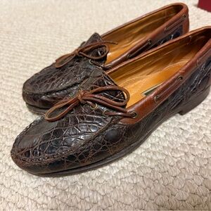 Cole Haan Dark Brown Genuine Alligator Skin loafers.